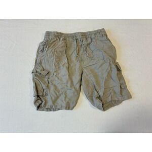 Onia Men's Large Linen Cargo Shorts Khaki Tan Elastic Drawstring Waist L